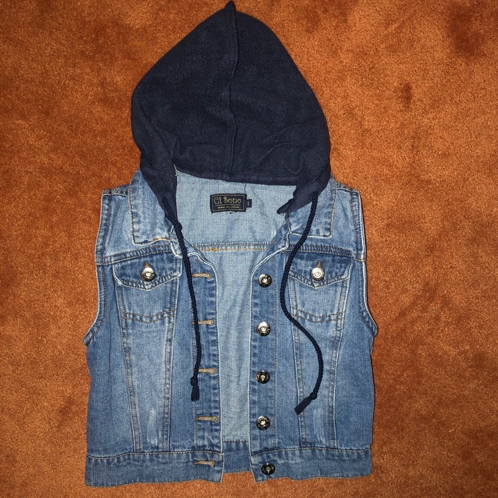 Hooded denim vest